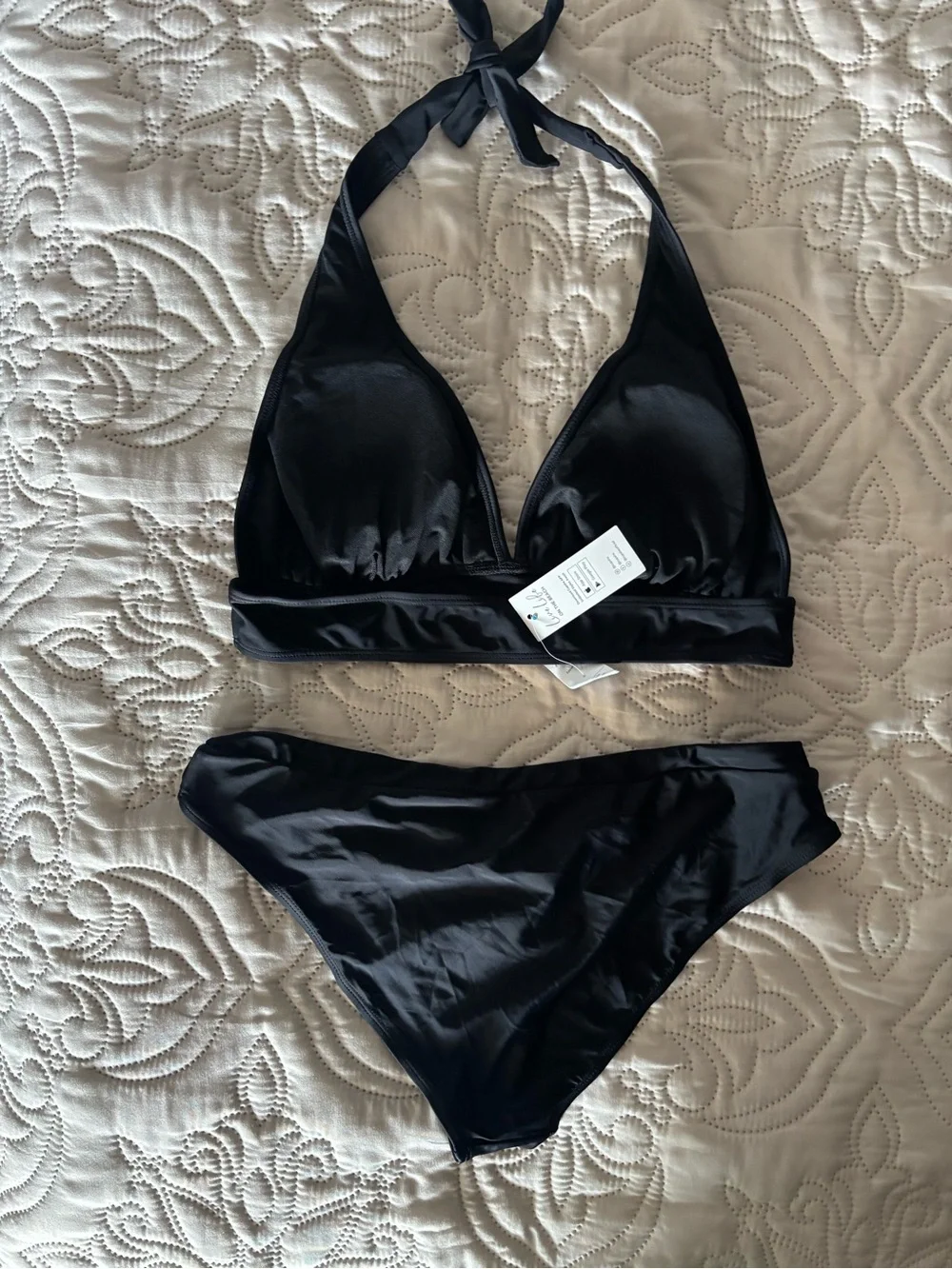 Cupshe Black Halter Shine Bikini Set